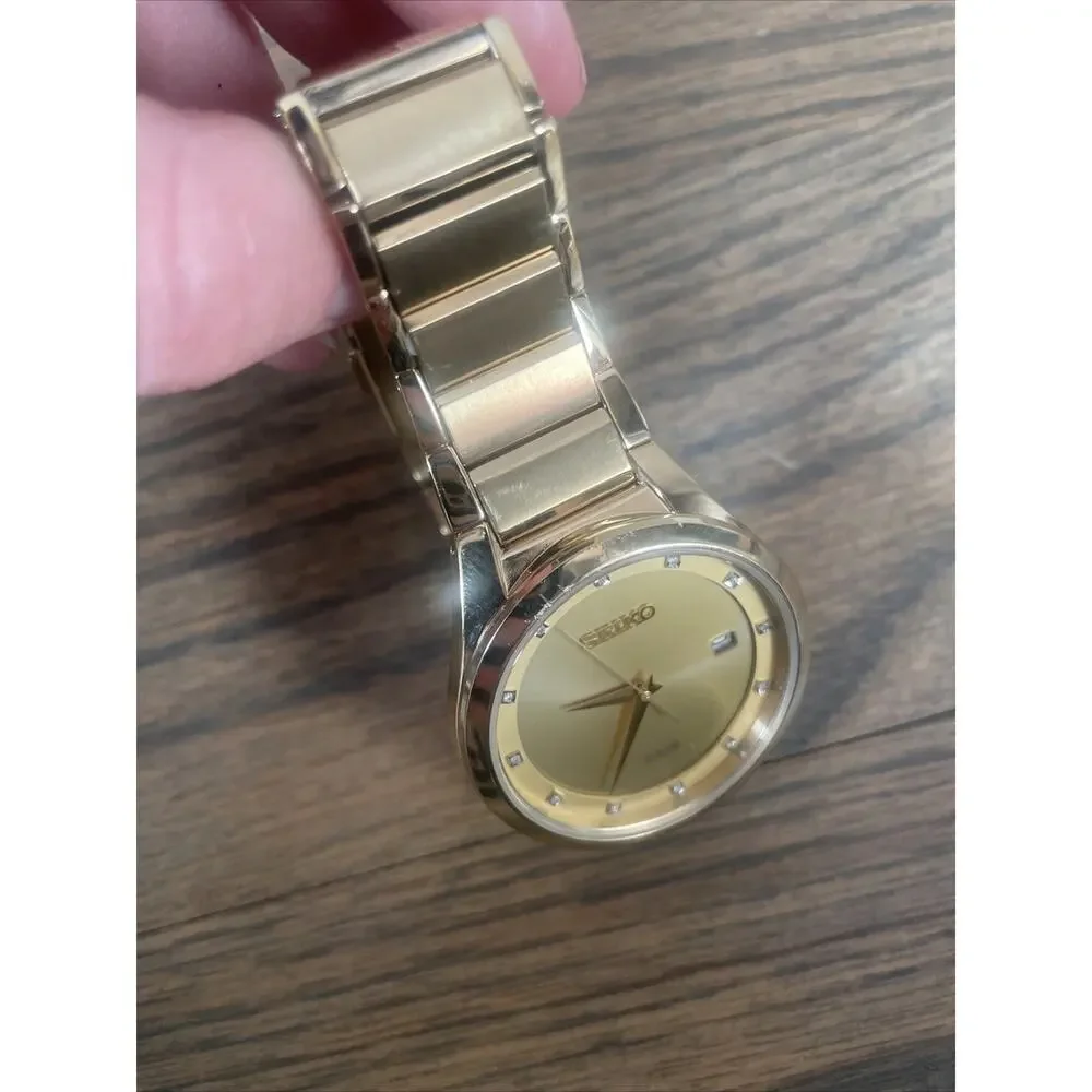 SEIKO Gold Tone‎ Stainless Steel Diamond Dial Solar WATCH Needs Battery